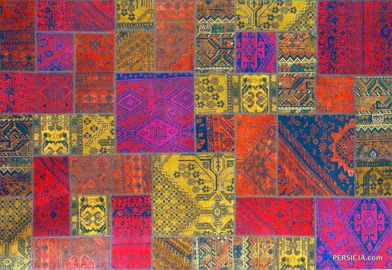 287×194. Персидский ковер пэчворк в ярких цветах: сиреневый, красный, желтый