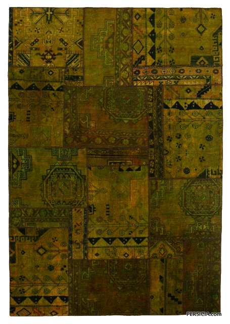 244×169. Персидский ковер-пэчворк оливково-коричневый